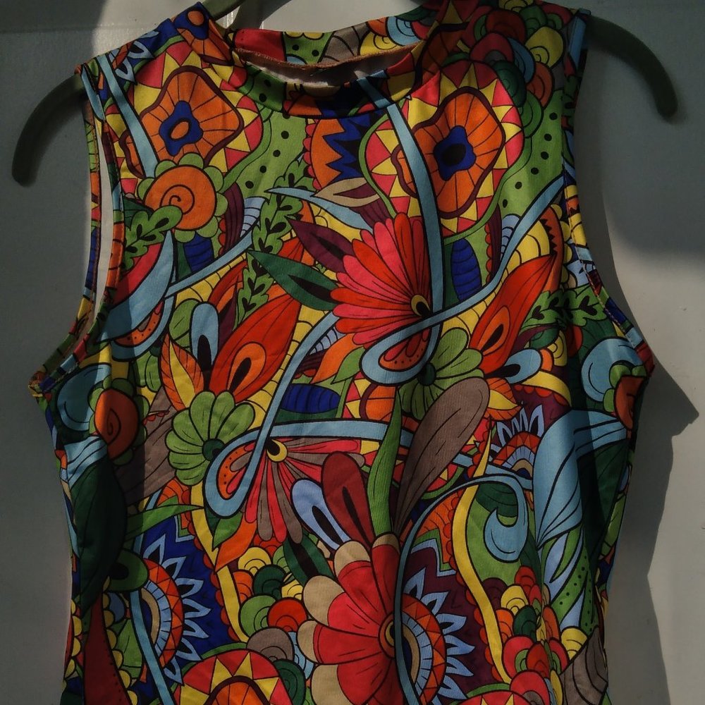 NEON MULTI-COLOR SLEEVELESS CROP TOP FLORAL RETRO PATTERN SIZE L SHEIN POLYESTER